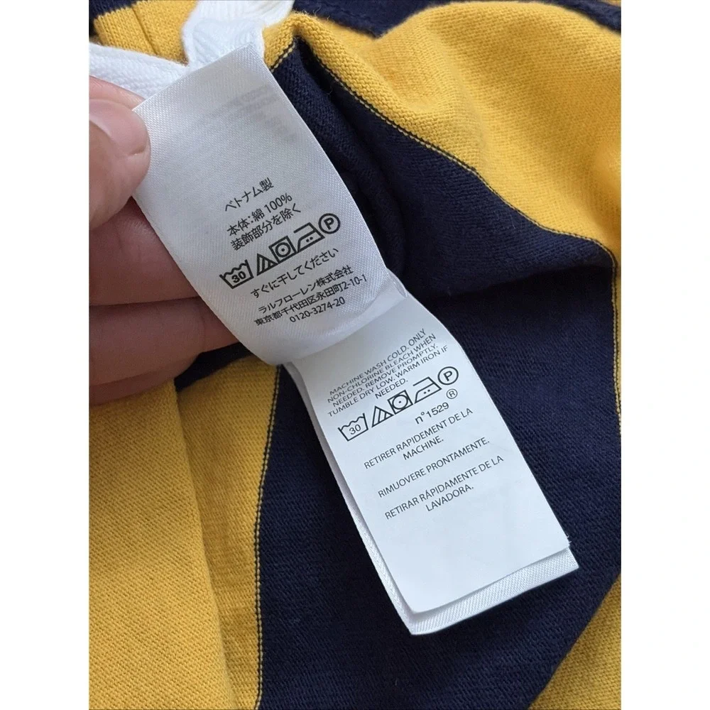 Polo Ralph Lauren XL Striped Rugby Polo Shirt Navy Yellow Long Sleeve Cotton